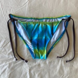 Women's Blue Green Tie-Dye Side-Tie w/beads Bikini Bottom, sz-Small